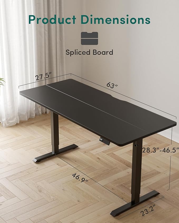 CubiCubi Height Adjustable Electric Standing Desk, 63 x 28 Inches Sit Stand up Desk, Large Memory Computer Home Office Desk with Two-Piece Desktop (Black)