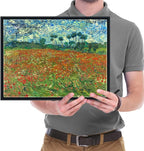 Wieco Art Framed Art Poppy Field June 1890 Canvas Print of Vincent Van Gogh Oil Paintings Reproduction Abstract Wall Art for Home Decorations Black Frame