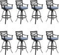 Pellebant 30" Sunbrella Outdoor Bar Stools Set of 8, Aluminum Swivel Patio Bar Height Bar Stools with Back & Footrest, for Deck Lawn Garden(Spectrum Denim)