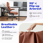 High Back Executive Office Chair - Ergonomic Computer Desk with Rocking Function, Leather Managerial with Adjustable Flip-Up Armrests and Lumbar Support