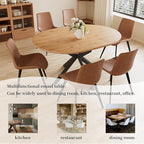 43.2"-59.1" Extendable Round Dining Table Set, Mid Century Wooden Round Kitchen Table, Oak Coffee Table for 4-6 Person,PU Leather Chair
