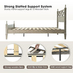 Queen Size Platform Bed Frame with Solid Wood Headboard & Footboard, Metal Legs, 12 Durable Slatted Base, No Box Spring Needed, Easy Assembly, Noise-Free & Anti-Slip, Weathered Gray Oak Finish, RIQ-34