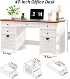 59" Home Office Desks, Executive Desk, Farmhouse Computer Desk with 7 Drawers and Charging Station, File Drawer, Rustic Computer Writing Desk,Antique Cream