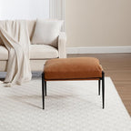 HEAH-YO Modern Footstool Ottoman Set of 1, Upholstered PU Leather Fabric Footrest Ottoman with Metal Legs, Small Footrest Extra Seating for Living Room Entryway, Brown