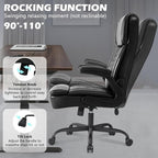 400lbs Executive Office Chair with Flip up Arm,Ergonomic Big and Tall Computer Desk Chairs with Pocket Spring Cushion,High Back PU Leather Computer Chair with Adjustable Lumbar Support,Metal Base