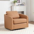 MINCETA Oversized Accent Chair for Living Room, 360° Swivel Barrel Chair with High Density Foam, Modern Reading Chair with PU Leather Upholstered Armchair for Apartment, Bedroom Brown