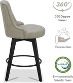 Watson & Whitely Counter Height Bar Stools, Faux Leather Upholstered Modern Swivel Barstool with Back, Solid Wood Legs, 26" H Seat, Stone Grey