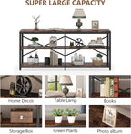 Tribesigns 70.9 Inch Extra Long Console Table, Modern Sofa Table Behind Couch Table with Storage Shelves, 3-Tier Industrial Hallway Entryway Table for Living Room, 3 Shelf Bookshelf(Brown)
