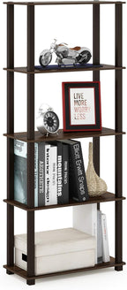 Furinno Turn-N-Tube 5-Tier Multipurpose Shelf / Display Rack / Storage Shelf / Bookshelf, Square Tubes, Walnut/Brown
