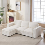 Modern Sectional Sofa for Living Room, Upholstered 3-Seater Modular Couches Linen Fabric L-Shaped Sofa with Ottoman for Home Furniture, White