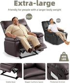 GarveeHome Oversized Recliner Chairs, Classic Manual Leather Recliner, Home Theater Seating with Lumbar & Arms Support for Living Room, Bedroom and Nursery - Brown