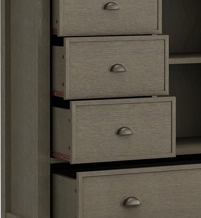 SIMPLIHOME Redmond SOLID WOOD 39 inch Wide Transitional Medium Storage Cabinet in Farmhouse Grey for the Living Room, Entryway and Family Room