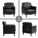 Lumibee Faux Leather Armchair, Contemporary Accent Chair with Nailhead Trims & Wood Legs for Living Room, Upholstered Comfy Arm Chair for Office,Bedroom-Black