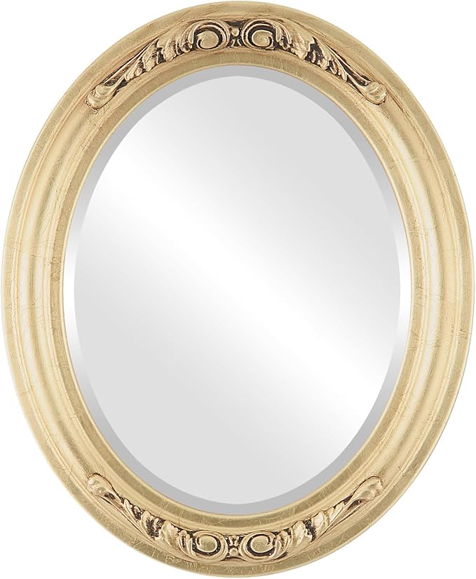 OVALCREST Oval Beveled Wall Mirror for Home Decor - Florence Style - Gold Leaf - 32" x 26"