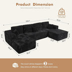 133.1'' Boneless Sectional Couches for Living Room, Oversized Cloud Couch with Chaise & Ottoman, Modular Sofa Sets Deep Seat Plush Corduroy, No Assembly Required,Plush Corduroy,Black