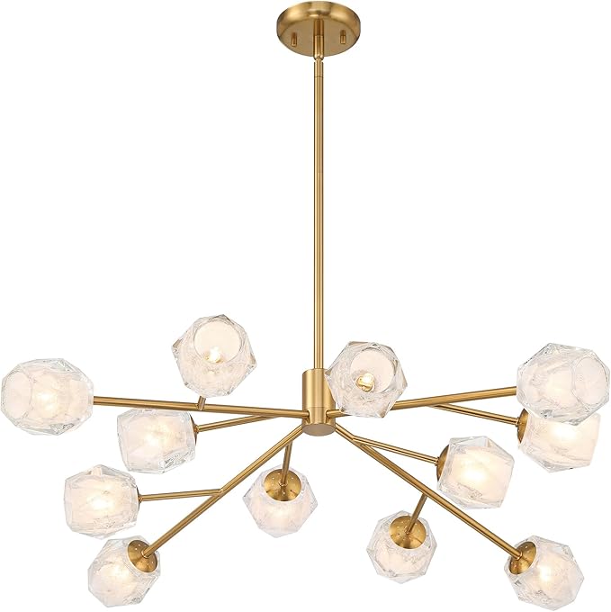 Possini Euro Design Tofay Warm Brushed Brass Sputnik Chandelier Lighting 37 3/4" Wide Modern Dimmable LED Frost Glass Shades 12-Light Fixture for Dining Room House Foyer Kitchen Island Entryway
