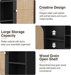Rattan Bathroom Wall Cabinet, Boho Medicine Wall Cabinets with Door and Adjustable Shelves, Tall Kitchen Wall Mounted Storage Cabinet, Floating Hanging Cabinet Space Saver for Laundry Room,Black