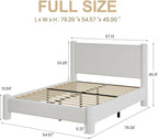 Full Size Bed Frame, Boucle Upholstered Platform Bed with Headboard and Footboard, Soft Rounded Corners, No Box Spring Required, Easy Assembly, White