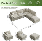Cloud Modular Sectional Sofa,143" Down Filled Sofa 4 Seat with Chaise,Minimalist Sofa Cover Washable and Replaceable Couches for Living Room,Sectional Sofa Deep Seat