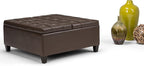 SIMPLIHOME Harrison 36 inch Wide Transitional Square Coffee Table Storage Ottoman in Chocolate Brown Vegan Faux Leather, Assembled, For the Living Room and Bedroom