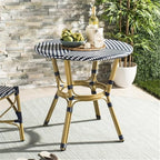 Safavieh PAT4012A Outdoor Collection Sidford Navy and White Rattan Bistro Table
