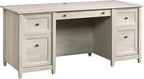 Sauder Edge Water Executive Desk, Chalked Chestnut, 65" Home Office Desk with Storage