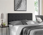 Naomi Home Jessenia Full Size Bed Headboard, Square Tufted, White Linen Fabric, Height Adjustable 42"-52", Metal Legs, Wall/Bed Mount