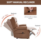 Manual Recliner Chair with Massage & Lumbar Heat, Breathable Leather Reclining Chair for Adults, Humanized Design Easy to Install Living Room Recliners Camel Brown