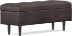 SIMPLIHOME Shay 48 inch Wide Mid Century Modern Rectangular Storage Ottoman in Distressed Chestnut Brown Vegan Faux Leather, Assembled, For the Living Room, Entryway and Family Room