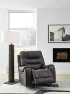 Signature Design by Ashley Trumble Modern Faux Leather Manual Rocker Recliner with Track Arms, Gray