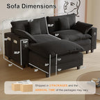 Cloud Couch, Modular Sectional Sofa with Ottoman, Charging Station, Throw Pillows, Cup Holders, Modern Convertible L Shaped Couches for Living Room, Bedroom (Classic Black, 80.7"- L Shape)