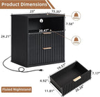 LEYAOYAO Fluted Farmhouse Nightstand Set of 2 with Charging Station, 23" Wide 2 Drawers End Table,Black Dresser for Bedroom,Bed Side Table Chest of Drawers Cabinet,Wood Night Stand for Living Room
