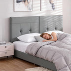King Headboard Only with Adjustable Metal Legs, Faux Leather Upholstered Headboard King Size, Modern Stylish Headboard with Sunken Dot Design, Sturdy Bed Headboard for Bedroom, Gray