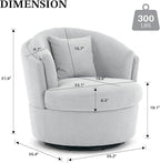 Swivel Accent Chair, 360 Degree Round Swivel Barrel Chair with Pillow, Widened Upholstered Chenille Barrel Armchair for Living Room Bedroom Reading Room, Light Gray