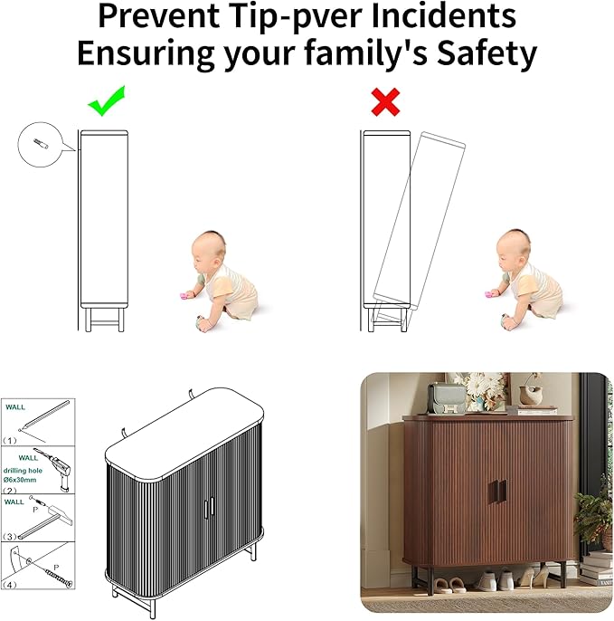 Maupvit Shoe Storage Cabinet with Smooth Fluted Sliding Doors, 5-Tier Shoe Cabinet Storage for Entryway, Narrow Hidden Shoe Rack for Front Door Entrance, Metal Handles and Legs, Walnut