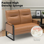 Faux Leather Loveseat, Upholstered Loveseat with Side Tray Table & Storage Pocket, Small Loveseat for Living Room, Modern 2 Seater Sofa Couch for Small Spaces, Bedroom, Brown