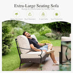 Sophia & William Patio Furniture Set with Fire Pit Table, 4 PCS Metal Outdoor Conversation Set with Fire Pit Table, 2 Swivel Chairs,3-Seater Couch for Outdoor Seating, Backyard, Porch(Beige)