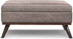 SIMPLIHOME Owen 40 inch Wide Mid Century Modern Square XL Coffee Table Storage Ottoman in Distressed Grey Taupe Vegan Faux Leather, Assembled, for The Living Room, Entryway and Family Room