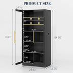 Vlsrka 65" File Cabinet, Filing Cabinets Fit Letter/A4 Size, Storage Cabinet with Doors & Lights, Tall File Bookcase with 2 Adjustable Shelves for Home Office, Living Room, Black