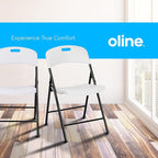 Oline Folding Chair, Indoor Outdoor Plastic Commercial Stackable Foldable Guest Chairs for Events Office Wedding Party Picnic Kitchen Dining, 350lb Capacity (White, 2 Pack)
