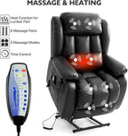 EDILLY Extra Large Power Lift Recliner Chairs for Elderly,Infinite Position Lay Flat Dual Motor Recliners Chair, with Heating and Massage, Breathable Leather,USB Ports and Remote Control(Black)