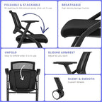 4 Pack Stackable Conference Room Chairs with Wheels and Paddle, Ergonomic Mesh Back and Arms for Meeting, Conference, Reception, Training Room & Home Office Desk Folding Chairs (2 Boxes)
