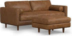 SIMPLIHOME Morrison Mid-Century Modern 89 inch Wide Sofa with Ottoman Set in Caramel Brown Genuine Leather for the Living Room and Family Room
