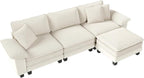 123-Inch L Shaped Sectional Sofa with Cloud Cushions, Deep Seat Modular Couch Set w/ 4 Seats & 1 Ottomans, Plush Chenille & Corduroy Upholstery for Living Room, Apartment - Beige