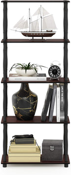 Furinno Turn-N-Tube 5-Tier Multipurpose Shelf / Display Rack / Storage Shelf / Bookshelf, Classic Tubes, Dark Cherry/Black