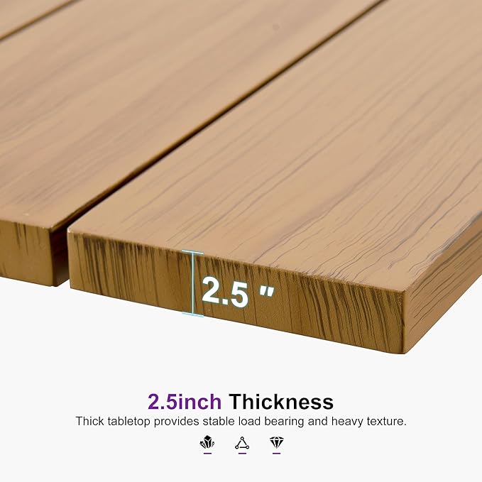 PURPLE LEAF Outdoor Dining Set for 8 All-Weather Aluminum 9 Piece Furniture Sets with Woodgrain Large Square Table and Rope Weave Chairs Included Cushions for Backyard Indoor Patio Set Teak Color