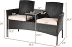 COSTWAY 2-Seat Patio Conversation Sets, Outdoor Patio Loveseat Set with Removable Cushions & Built-in Coffee Table for Backyard, Garden, Lawn, Balcony, Brown+Beige