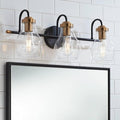 Possini Euro Design Brade Industrial Modern Wall Light Black Gold Hardwired 22 3/4" 3-Light Fixture Clear Glass Shades for Bedroom Bathroom Vanity Reading Living Room Hallway House Home Decor