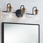 Possini Euro Design Brade Industrial Modern Wall Light Black Gold Hardwired 22 3/4" 3-Light Fixture Clear Glass Shades for Bedroom Bathroom Vanity Reading Living Room Hallway House Home Decor