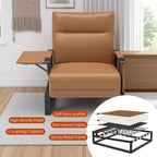 Upholstered Accent Chair, Modern Faux Leather Sofa Chair with Foldable Side Tray Table & Storage Pocket, Small Accent Sofa for Living Room, Bedroom, Reception Room, Brown